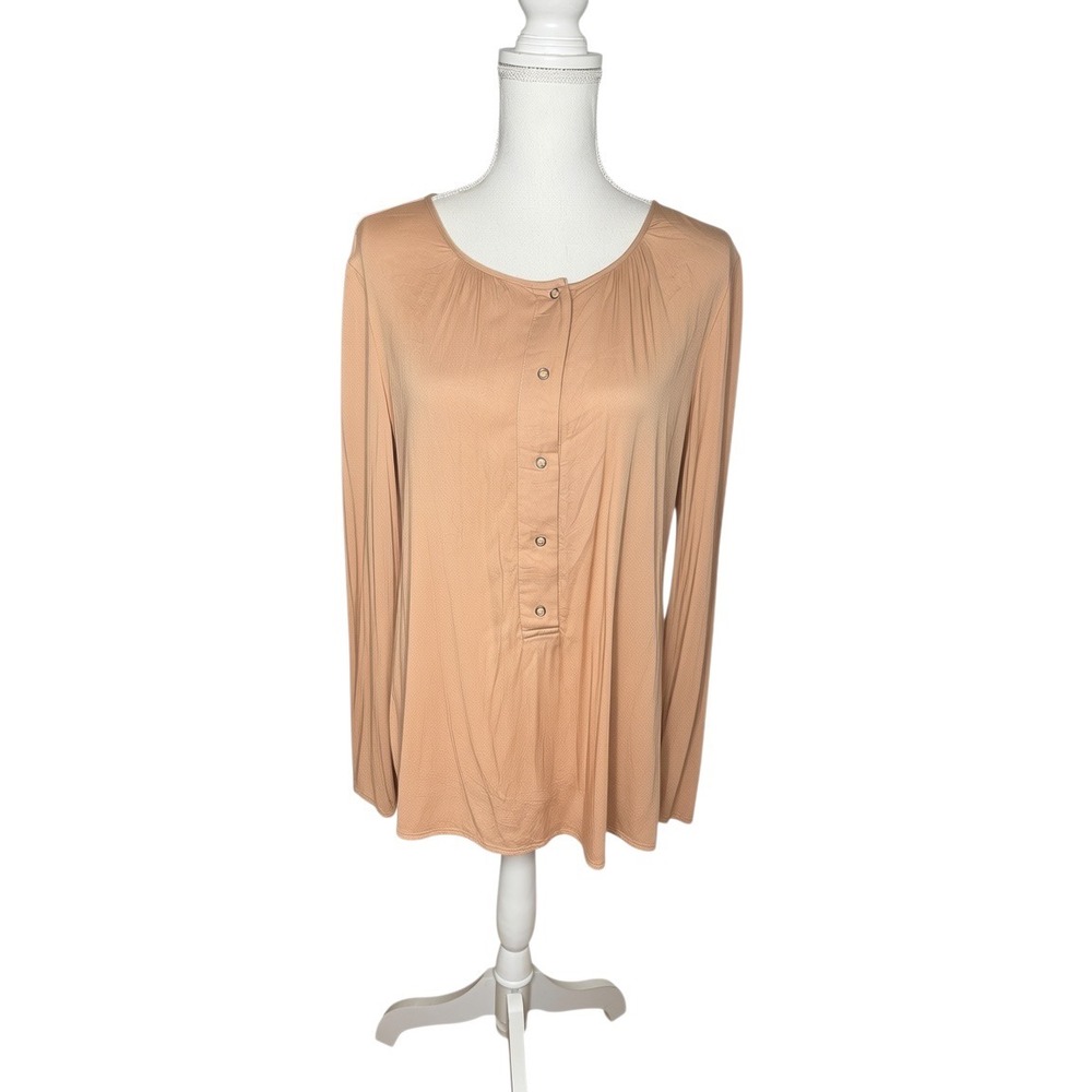 The Odells Anthropologie Womens Peach Tan Long Sleeve Snap Front Blouse Medium